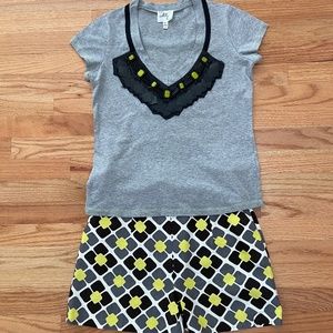 Milly Linen/Silk Shorts (Size 6)  and Embellished T-Shirt (P)